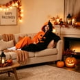 thumbnail image 5 of Halloween Colorblock Pumpkin Onesie, Zip-Up Hooded Flannel Jumpsuit with Jack-O-Lantern Face (1 PC) Coffee XL, 5 of 5