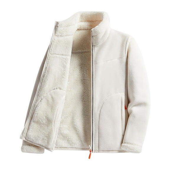 WRKEKC Winter Jackets for Women Trendy Reversible Fleece Thickened Long Sleeve No Hood Casual Sweatshirt Jacket for Women Daily Wear