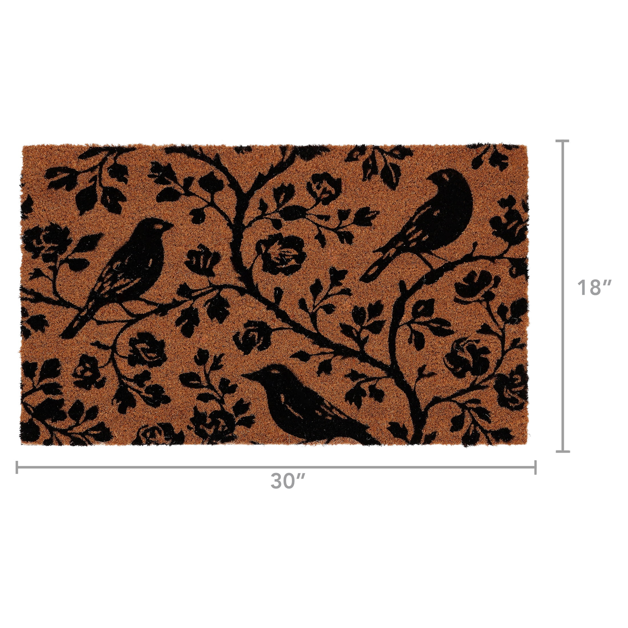 My Texas House Halloween Natural and Black Floral Bird Outdoor Coir Doormat, 18" x 30"