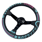 Universal 350mm 3"Deep Dish 6-Bolt Steering Wheel Black Leather Adrenaline Chaser