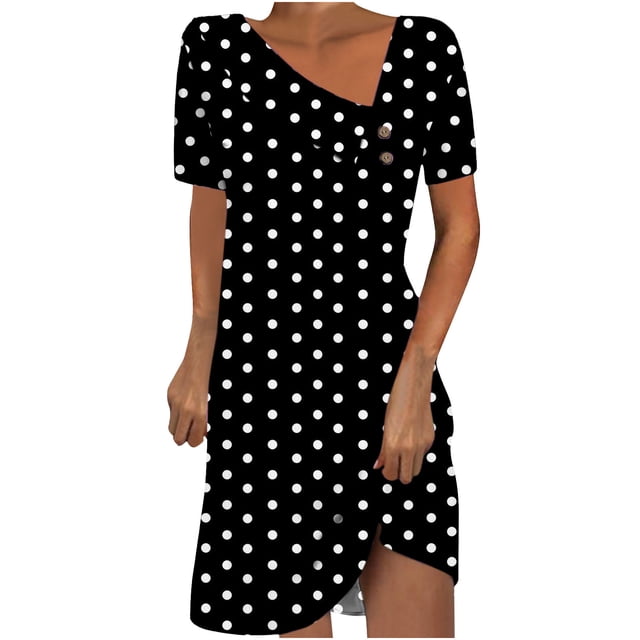 Mini Vestido de Verano de Manga Corta Cuello Redondo Longitud de la Ternera Media, Fluido Impreso Vestido de Verano Corto Casual