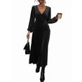 thumbnail image 2 of Women'S Long Sleeve Velvet Dress V Neck Holiday Cocktail Party Semi Formal Midi Dresses Black XL, 2 of 9