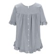 thumbnail image 5 of YDFCWXW Linen Tops for Women Short Ruffle Sleeve Shirts Crewneck Pleated Blouses Dressy Casual Fashion Button Down Tunic Top Grey, XL, 5 of 5