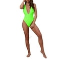 thumbnail image 2 of INSPIRE CHIC Monokini de Mujer con Profundo Escote en V, Conjunto de Bikini Sin Espalda, Traje de Baño de Una Pieza con Tirantes Anchos, Talla X-Small, Verde Fluorescente, 2 of 5