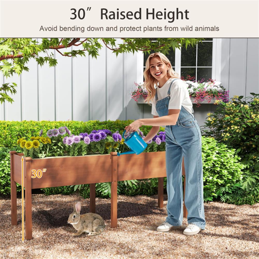 Topcobe Large Raised Garden Bed with Drainage Holes and 6 Supporting Legs, Outdoor Garden Bed for Patio Backyard-Brown