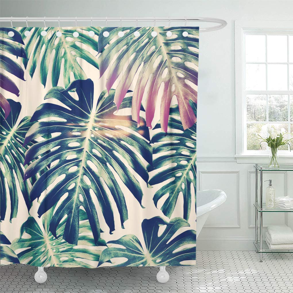 Yusdecor Green Leaf Tropical Jungle Leaves Monstera Floral Pattern Blue Tropic Bathroom Decor Bath Shower Curtain 66x72 Inch Walmart Canada