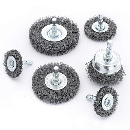 Hoyin 03246 6Pieces Drill Wire Wheel Cup Brush Set Coarse Crimped Carbon Steel 1/4" Hex Shank