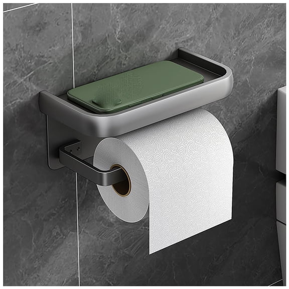 Self Adhesive Toilet Paper Holder, Toilet Tissue Holder with Phone Shelf, Washroom Tissue Roll Holder, Self Adhesive No Drilling Or Wall-Mounted,18.3*9.3*7cm
