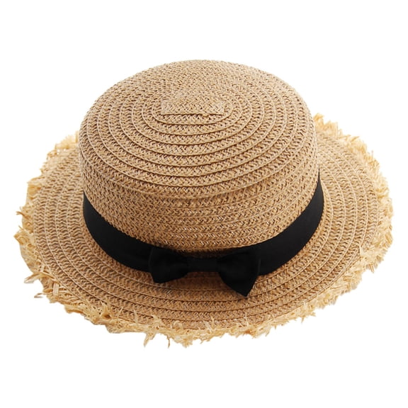 56-58cm hat circumference ladies straw hat sun hat sunscreen outdoor bow flat top hat beach hat foldable sun hat - Light coffee