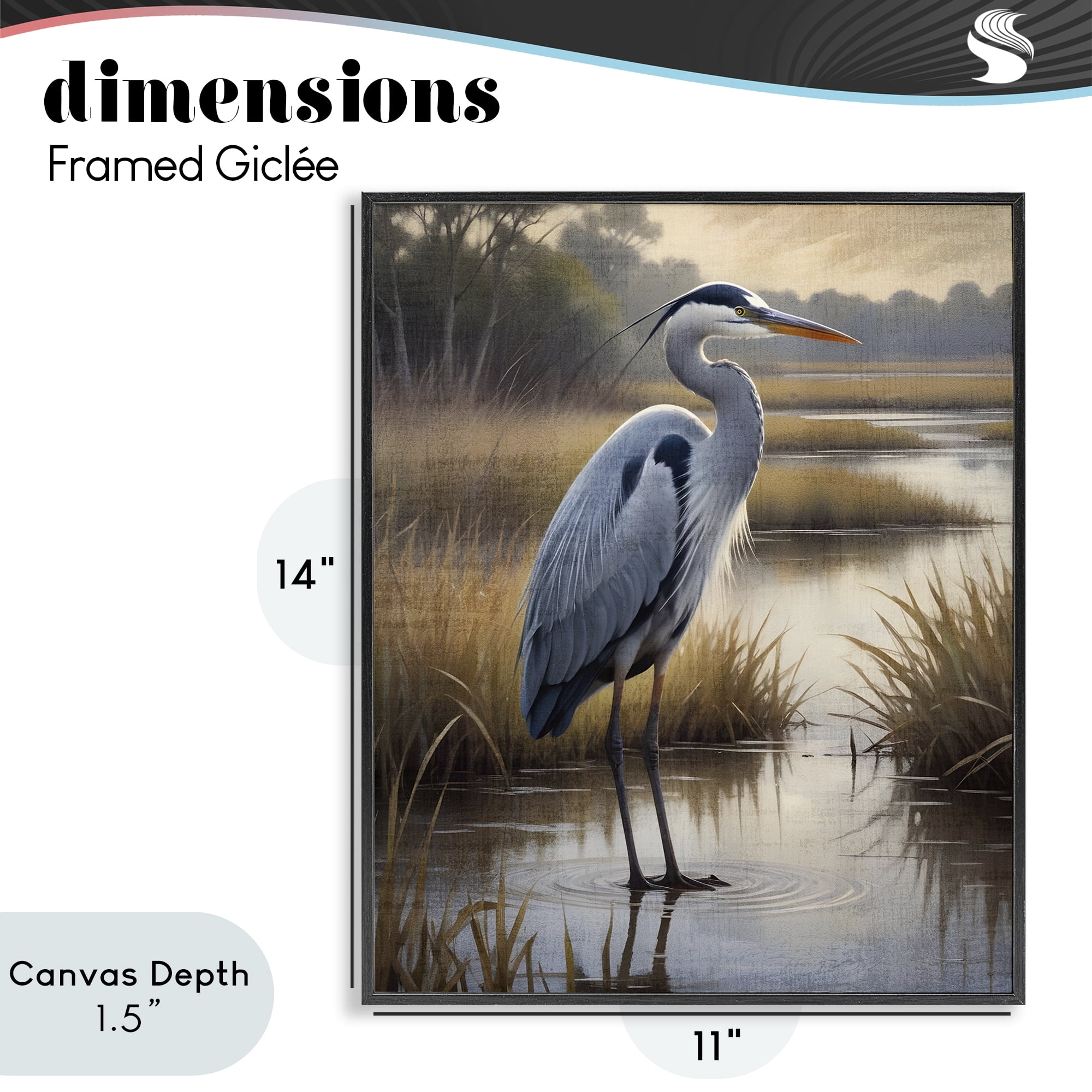 Stupell Industries Heron in Serene Marshlands Black Framed Giclee Art, design by Susan Arnot