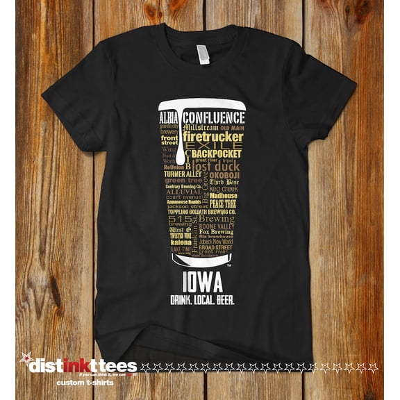 IOWA Craft Beer State Breweries, Local Crawl Tee, Drink Iowa Beer, Black Small