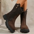 thumbnail image 2 of Bottes Mi-Mollet Larges pour Femmes Mode Cuir Suède Bout Rond Plateforme Épaisse à Enfiler Mi-Longues, 2 of 8