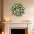thumbnail image 3 of Easter Wreath Decoration Egg-shaped Rattan Style With Plastic Multicolor Eggs And Pink Butterflies 40 cm 15.75 in, 3 of 6