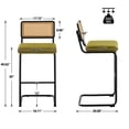 thumbnail image 4 of 30" Bar Stools, Set of 2, Rattan Bar Height Velvet Armless Bar Stools Modern Bar Chairs with Cane Back for Home Office Kitchen Island, 4 of 6