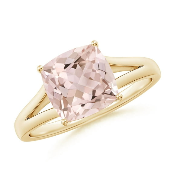 ANGARA Natural Split Shank Cushion 1.8 ct Morganite Engagement Ring in 14K Yellow Gold for Women | Birthday, Anniversary, Jewelry Gift for Women | Natural Morganite Ring