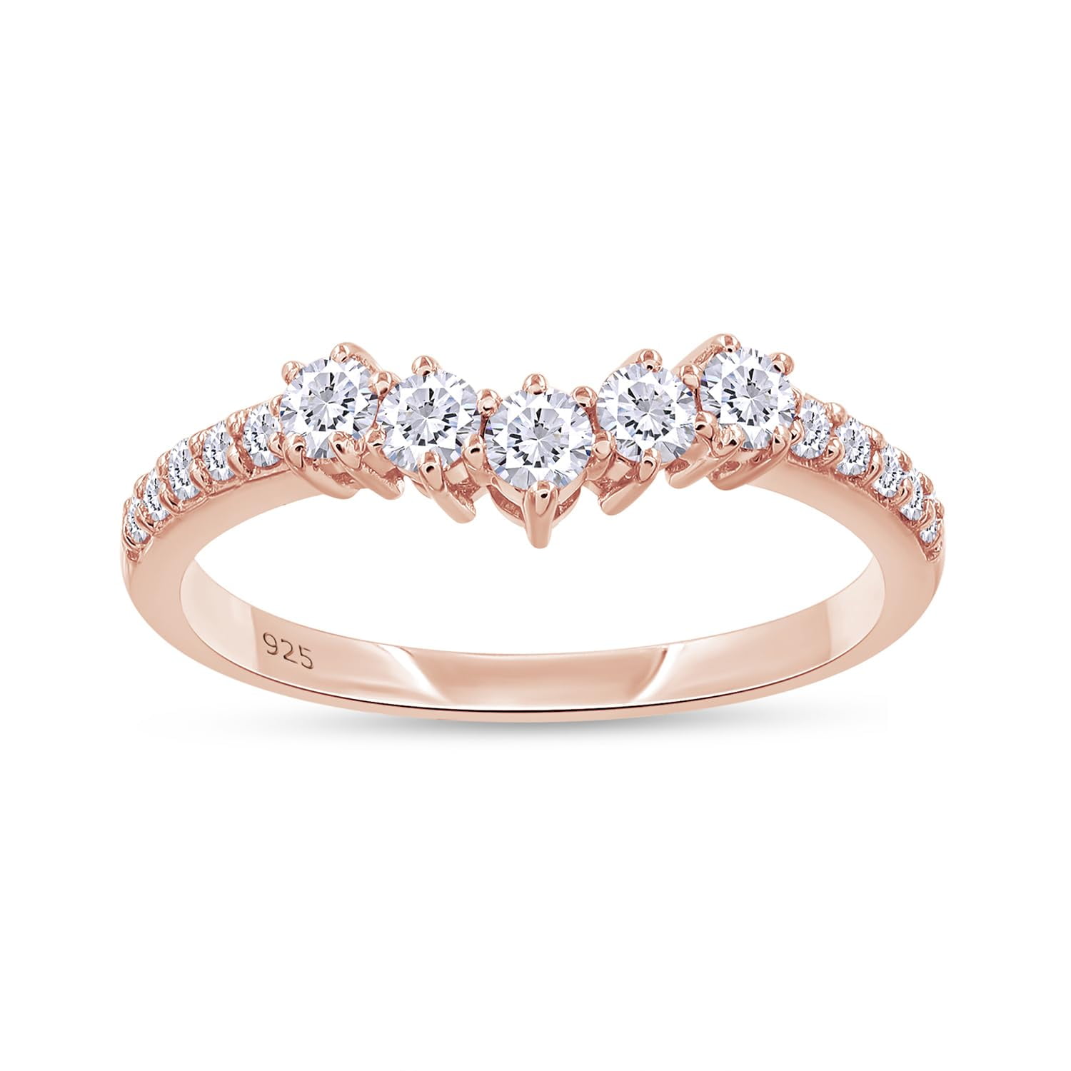 AFFY Wedding Bands for Women, 0.40 Carat (ctw) Round Shape Lab Grown Diamond Curved Chevron Wedding Band Ring In 14K Rose Gold Over Sterling Silver Jewelry Gifts For Her-10
