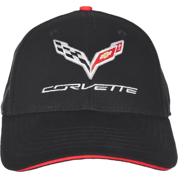 JH Design Men's Chevy Corvette C7 Logo Cap Adjustable Black Hat
