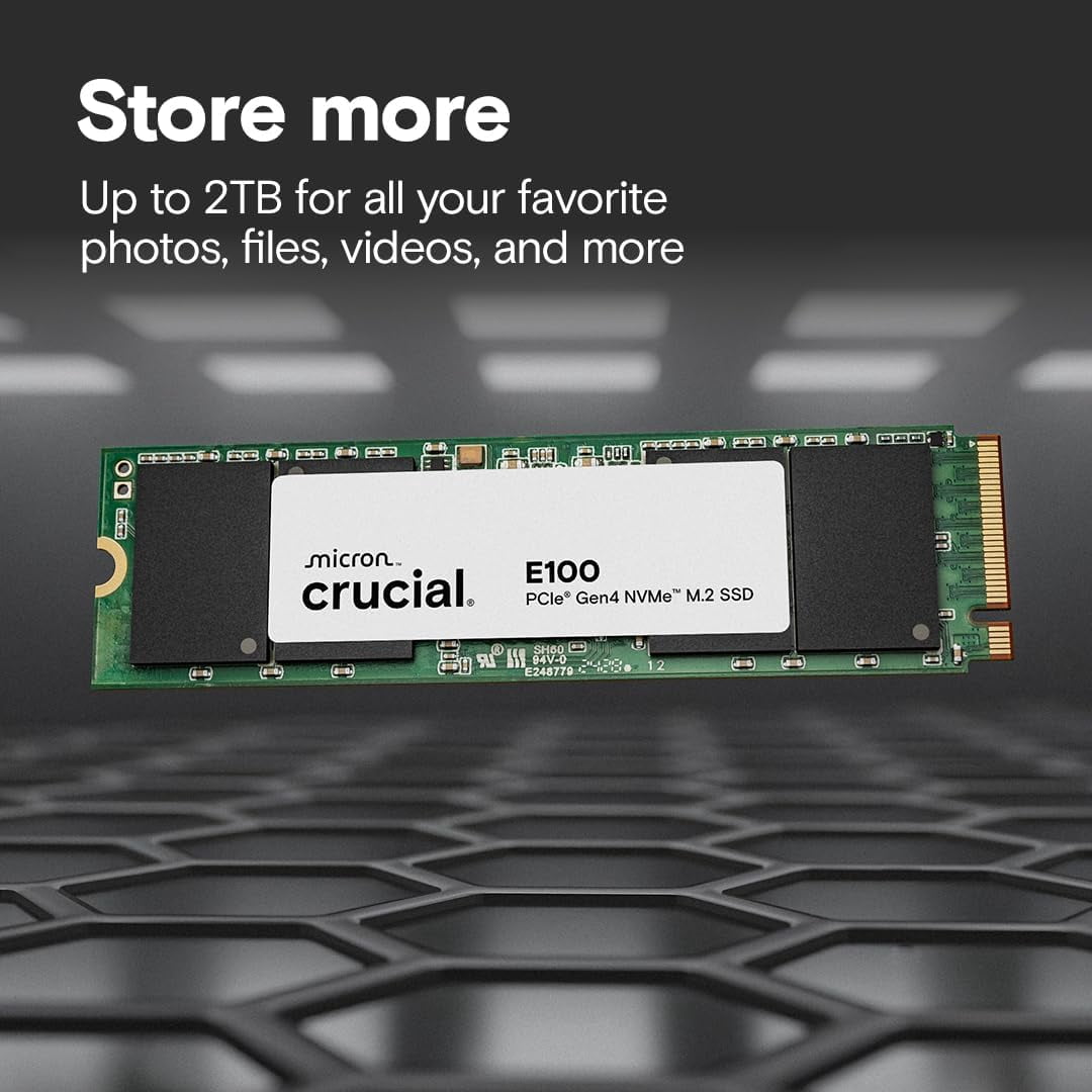Crucial CT2000E100SSD8 E100 2TB M.2 NVMe PCIe Gen4 Internal SSD, Up to 5,000MB/s, Laptop & Desktop Compatible