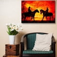 thumbnail image 2 of wall26 - Meeting at Sunset - Two Riders Meet Riding Horses - Orange and Yellow Sunset - Grunge Rustic Artwork Illustration - Canvas Art Home Art - 12x18 inches, 2 of 4