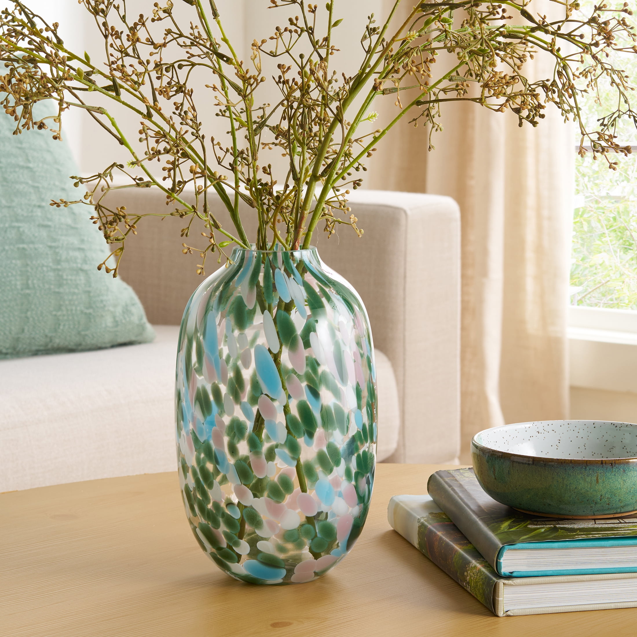 Better Homes & Gardens 10" Green Painted Glass Vase
