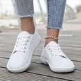 thumbnail image 3 of Women's Walking Shoes Mens Round Toe Classic Lace up Flat Canvas Shoes Antislip Low Top Fashion Sneakers White Size 7.5, 3 of 7