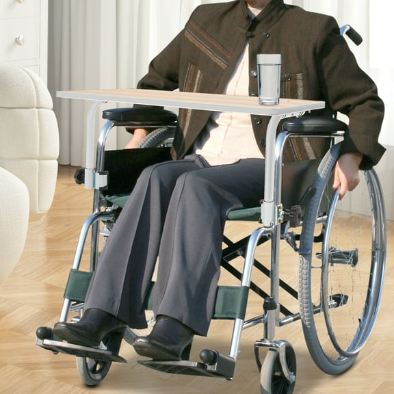 Wooden Wheelchair Table – Durable Adjustable Armrest Tray with Steel Support, Fits Most Wheelchairs & Chairs, Ideal for Eating, Reading, Crafts