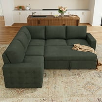 Marrber Green 87" Compact Corner L Shaped Convertible Sectional Sofa with Pull Out Bed and Storage, Corduroy Tufted