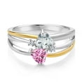 thumbnail image 2 of Gem Stone King 925 Silver and 10K Yellow Gold Sky Blue Aquamarine and Pink Moissanite and White Lab Grown Diamond Band Ring for Women (0.94 Cttw, Gemstone March Birthstone, Heart Shape 5MM, Size 7), 2 of 3