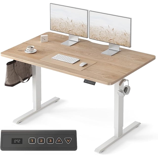 Standing Desk 47 x 24 Inch, Height Adjustable Desk with Memory Buttons, Electric Sit Stand Desk with 7th Gen Lift System, Home Office Table with Splice Board (Maple)