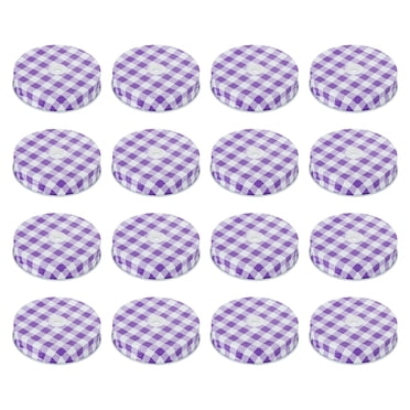 16pcs Mason Jar Lids 2.76" Tinplate Canning Lids with Straw Hole, Purple Gingham