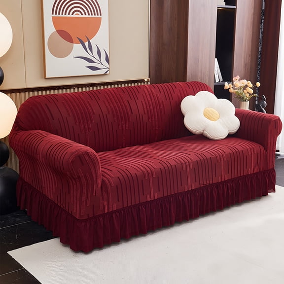 ANMINY Stretch Sofa Slipcover with Skirt Non-Slip Jacquard Universal Soft Sofa Cover with Elastic Bottom Couch Protector 1-Seater (35.4"–55.1")