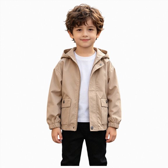 mgoYE Toddler Boys Windbreaker Casual Outerwear Kids Lightweight Zip Hooded Jacket Baby Cute Coat(Khaki,110)