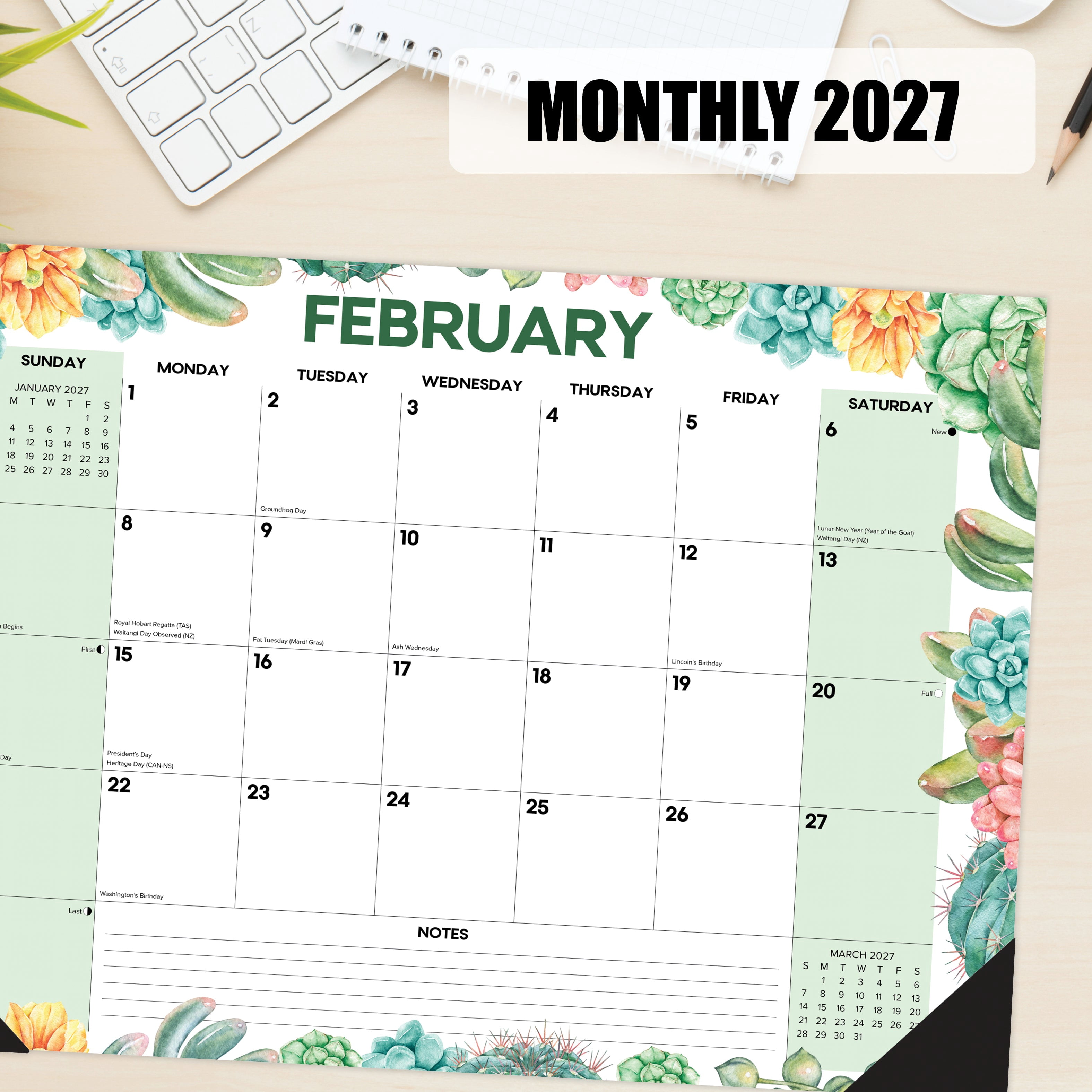 Willow Creek Press Succulents 2027 17" x 12" Small Monthly Deskpad (66522)