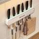 thumbnail image 4 of Organizador de cuchillos montado en pared | Soporte de cuchillos de cocina de plástico y estante con ganchos para utensilios | Función de doble almacenamiento | Blanco | Ganchos removibles, 4 of 9