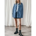thumbnail image 5 of Womens Oversized Jean Jacket Casual Button Up Denim Overshirt Trendy Long Sleeve Denim Jacket Coat, 5 of 6