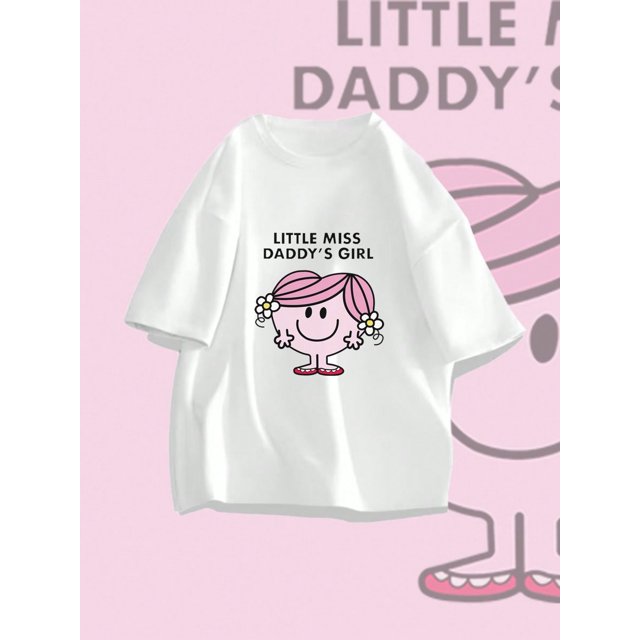 Tween Girls' Casual Graphic Print Round Neck Short Sleeve T-Shirt, Summer Top