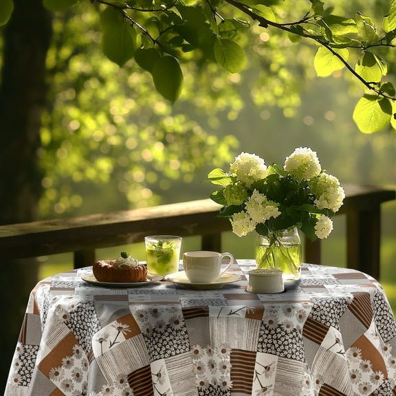 Ray Star Vinyl Party Tablecloths 60in Spring Tablecloth Plastic Picnic Outdoor and Camping Waterproof Oilcloth Table Cover for Round Tables