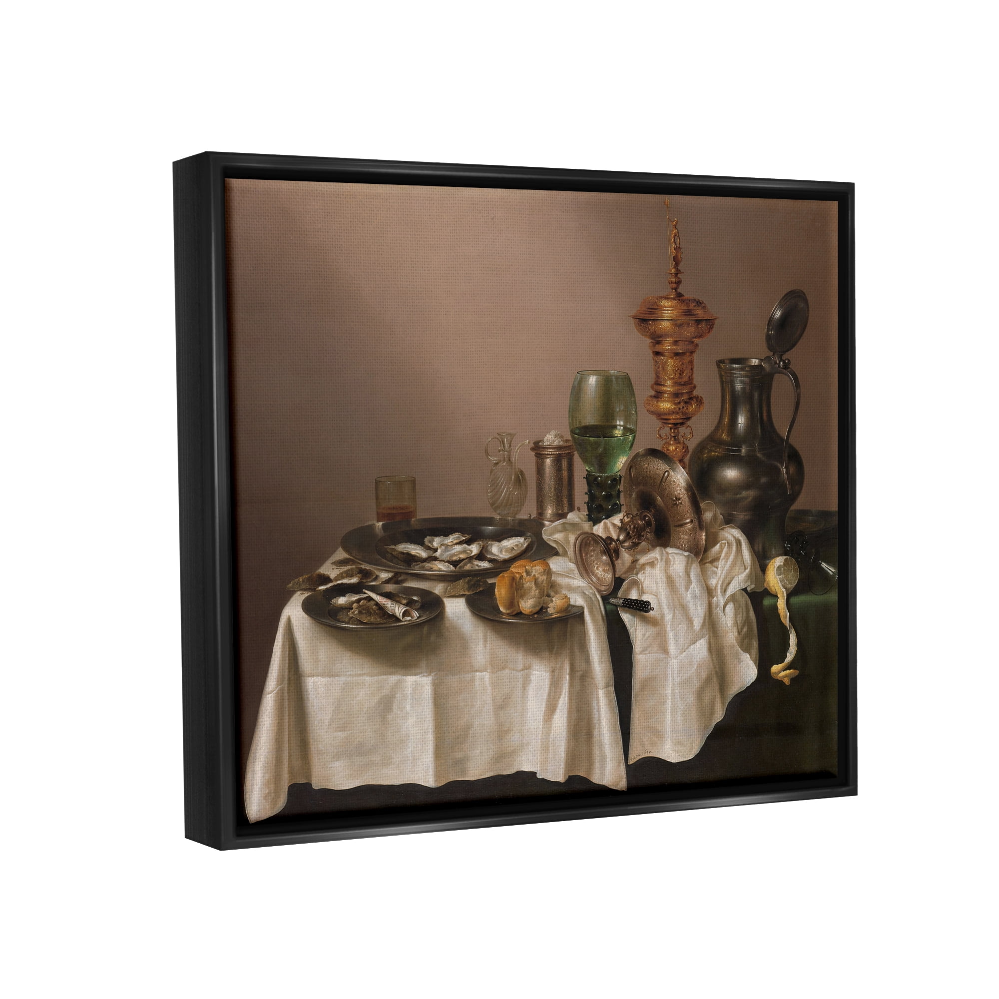 Stupell Industries Still Life with Gilt Cup Willem Claesz Classic Painting Painting Jet Black Floating Framed Canvas Print Wall Art, Design by one1000paintings
