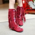 thumbnail image 2 of Fesfesfes Tall Boots For Teen Girls Plus Size Fall Winter Ethnic Style Retro Tassel Inner Sloping Heel Flat High Warm Plush Boots US:9.5(43), 2 of 5