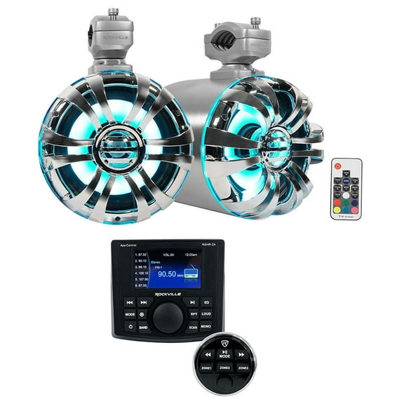 Rockville RGHR-ZA 4 Zone Marine Bluetooth Stereo (2) 6.5" LED Wakeboard Speakers