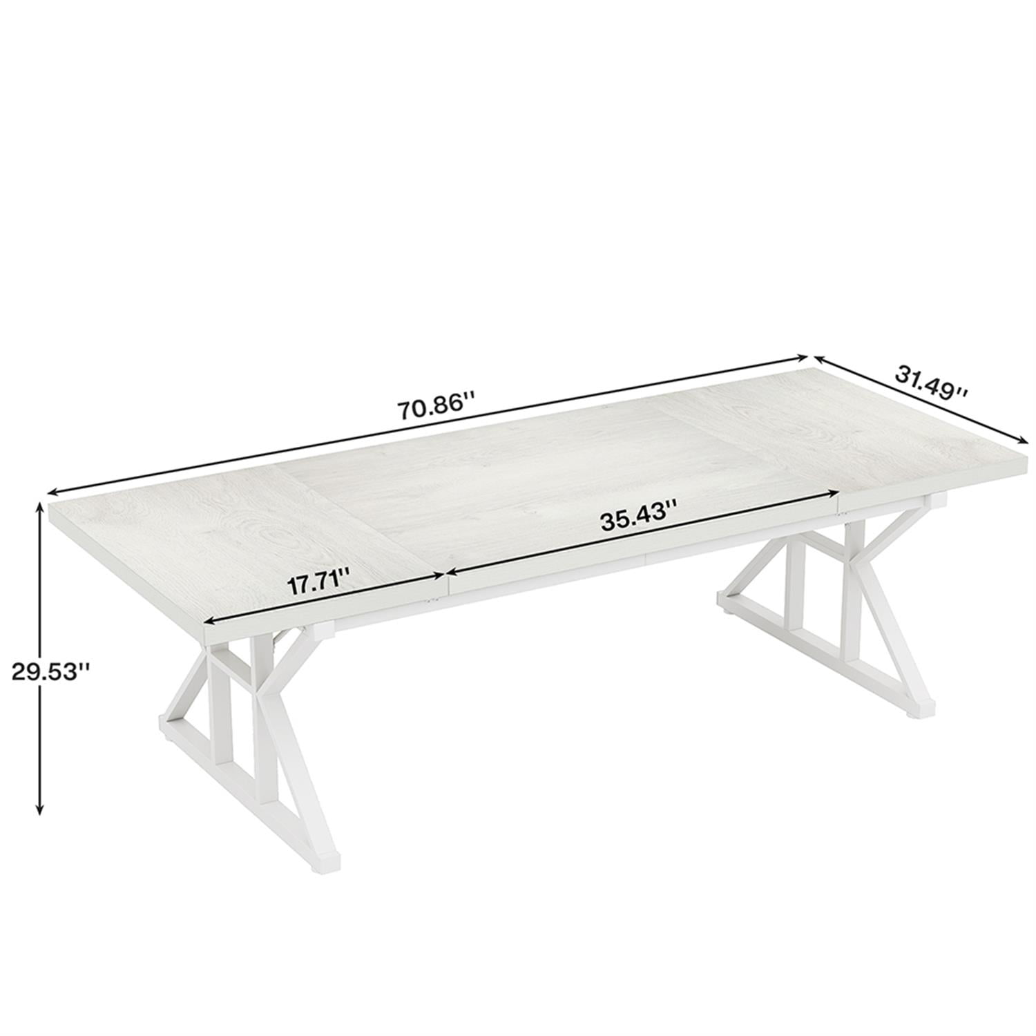 Demi Bonn 71" Farmhouse Dining Table, Wood Rustic Kitchen Table for 6 People, Large Rectangular Dinner Table for Dining Room, Home Office, Living Room Furniture, White