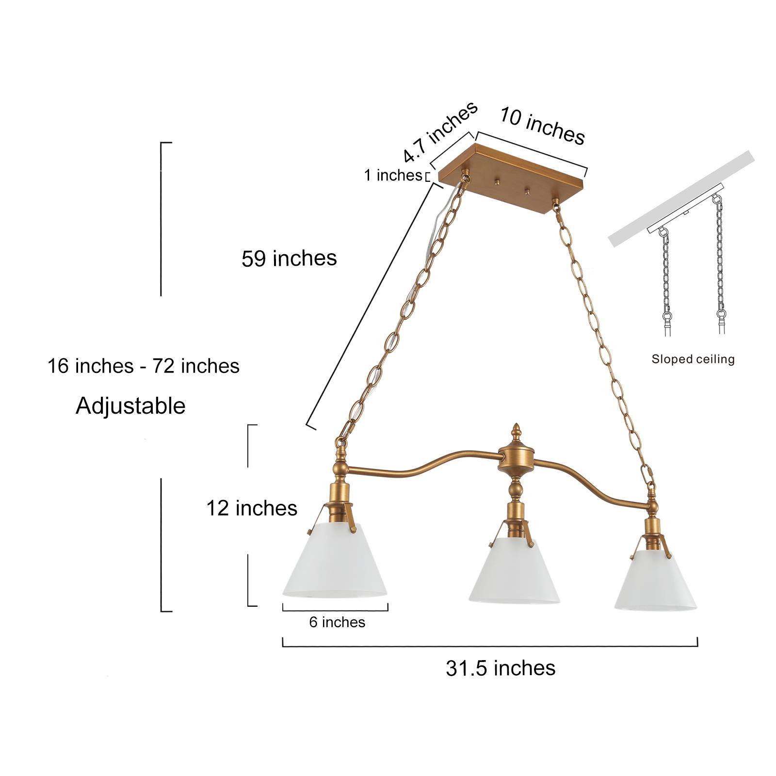 LNC Darren Modern Kitchen Island Pendant Light with 3 Opal Glass Shades, 31.5" Antique Brushed Gold