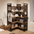 thumbnail image 4 of GloryStar 5-Tier Corner Bookshelf, Convertible L-Shaped Bookcase with Industrial Metal Frame, Multi-Functional Storage Shelf for Living Room, Home Office, Study, 4 of 8