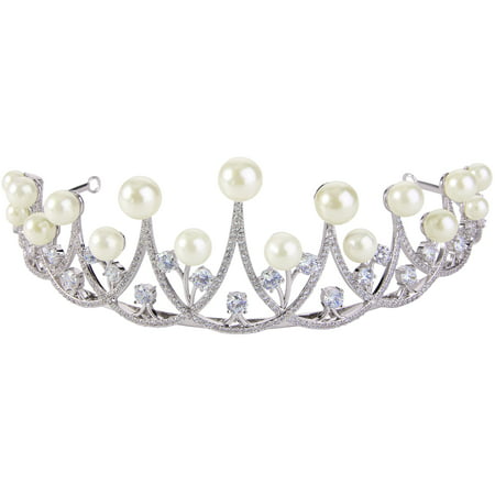 AIMO Zircon Crème Femmes Simulé vintage perle Inspiré bande cheveux clair Tiara Silver-Tone