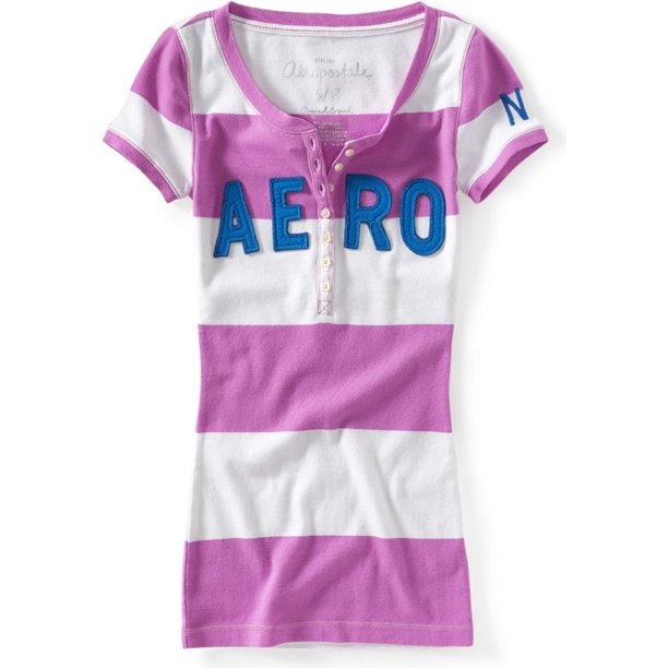 Aeropostale Blusa henley a rayas para mujer, Púrpura, XS Aeropostale henley