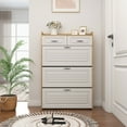 thumbnail image 2 of Spaco 1250 White + Oak Color Shoe Cabinet with 3 Doors 2 Drawers, PVC Door with Shape, Large Space for Storage, 2 of 5