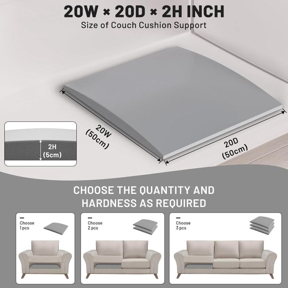 Durable High-Resilience Sofa Cushion Support - 50x50cm Square Sponge Insert for Couch Seat Repair, Anti-Sagging Furniture Padding for Living Room