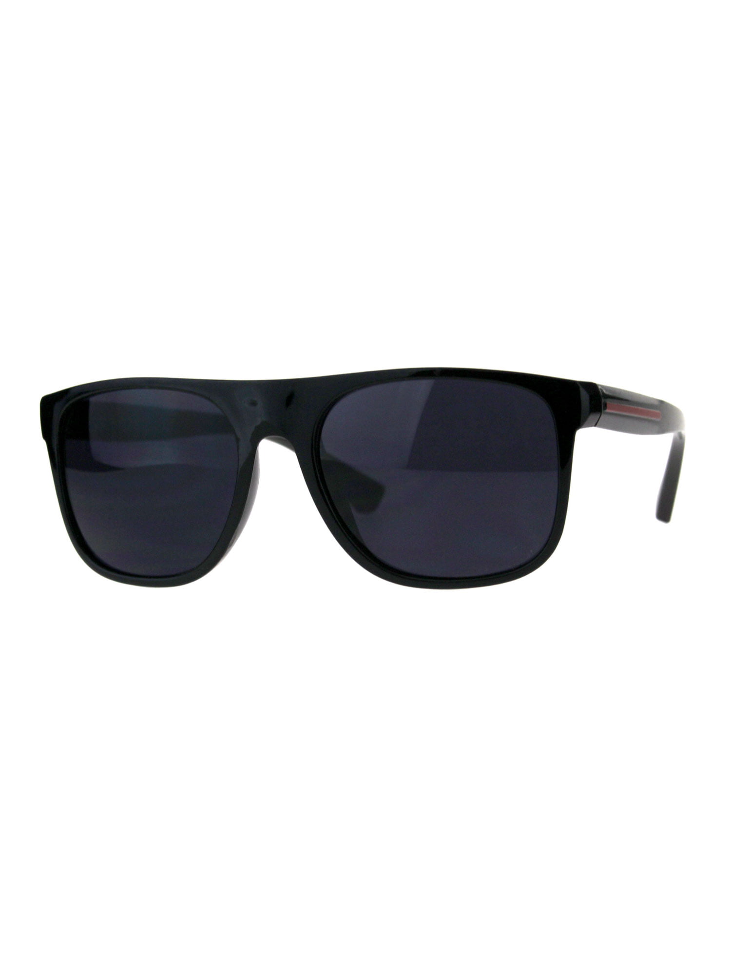 Mens Flat Top Designer Rectangular Mobster Black Lens Sunglasses Shiny
