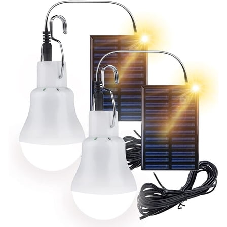 Goyuon Solar LED Lamp, Outdoor Emergency Bulb With Solar Panel, Rechargeable Hanging Lamp for Yard Garden Camping 2 Pack
