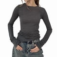 thumbnail image 1 of T-shirt à Col Rond pour Femmes à Manches Longues Ajusté, T-Shirts Unis, Automne Y2k, Courts pour Sorties, Jolis Chandails Moulants, Gris, M, 1 of 10